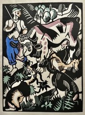 Richard Seewald ‚Der Hirte‘ 1918, Original Holzschnitt, koloriert, unsigniert.