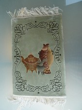 Echt-Orient-Handgeknüpft Teppich Seidenteppich 31 x 47 cm - silber/grün