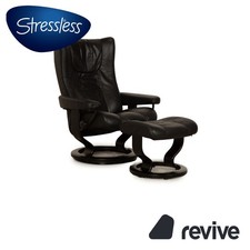 Stressless Wing Leder Sessel Schwarz inkl. Hocker manuelle Funktion
