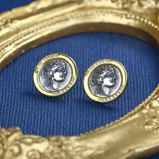 A28 Ohrring Weingott Bacchus Nachbildung antike Münze Silber 925 Ohrstecker