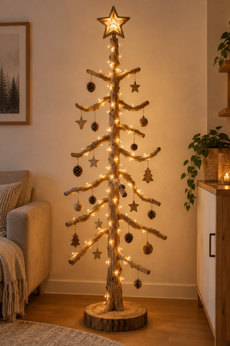 Rustikaler weihnachtsbaum aus - weihnachtsbaum,
