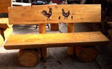 Bank Rustikal Gravur  Hühner