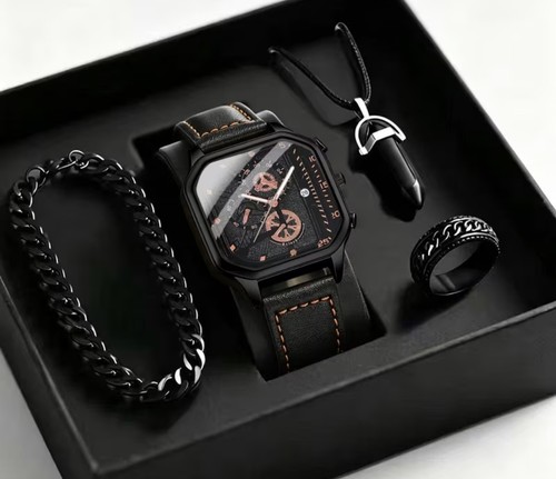 Men 4pcs black watch - watch, set
