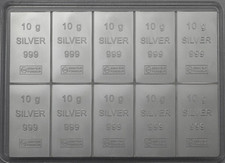 Valcambi 100 Gramm Silber 999 CombiBar 10 x 10 Gramm Tafelbarren
