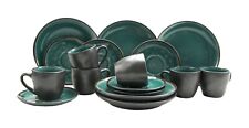 Kaffeeservice 18-teilig Geschirrset 6 Personen Keramik Petrolgrün Dunkelgrau
