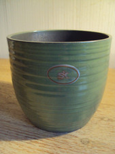 KERAMIK BLUMENTOPF / BERGAMO BLATTGRÜN / " SK " / 13 CM HOCH / Ø 14 CM / NEU