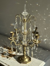 Vintage Kerzenständer mit Kristallbehang Kerzenhalter Messing Kerzenleuchter