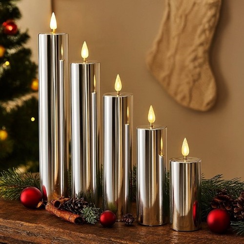 5er set led - kerzen, silber