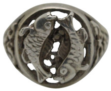 ? 875er Silber Ring Siegelring Sternzeichen Fische Russland Schmuck - 4,25g