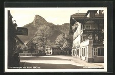 Oberammergau, Partie am Gasthaus mit Blick zum Kofel, Ansichtskarte 