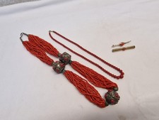 Modeschmuck Korallenschmuck  Konvolut 4-tlg. Set Ketten Collier Broschen Koralle