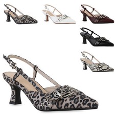 Damen Slingpumps Spitz Stiletto Schnallen Leder-Optik Schuhe 841584 Trendy Neu