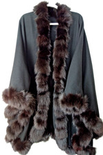 Edles  Wolle Pelz Cape Poncho