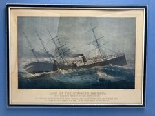Druck antik Schiff Maritim Currier & Ives New York "Loss of the Steamer Cimbria"