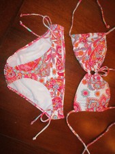 Hübscher Bikini  pink weiss türkis gemustert Top 40