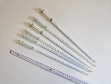 6 Pipetten Glas 0,1 bis 1 ml mit Saugstutzen, Laborglas, "refila" DDR., gebr.