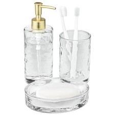 Luxus Badezimmer Set Seifenspender Set Bad Deko Mattgold Finish gehämmertes Glas