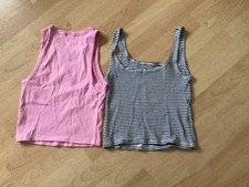 2 Ripp Tops kurz rosa/