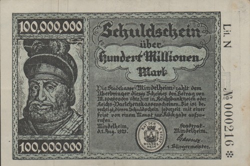 Mindelheim stadtkasse 100 - -,