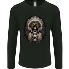 Native American Indian Schädelkopfschmuck Herren Langarm T-Shirt
