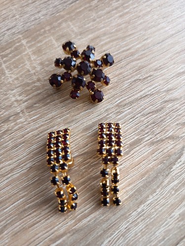 Brosche ohrclips granat - brosche,, ohrclips,