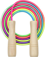 Springseil Kinder 260cm verstellbar mit Holzgriff Seilspringen Jungen Mädchen 