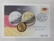 1 DM Numisbrief, Zum Gedenken an die Deutsche Mark 1950 - 2001  **vergoldet**