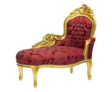 Daybed Barocco Struktur IN Holz Gold E Stoff Rot, Mit Gemme Damast