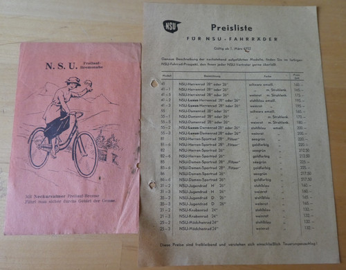 Original nsu preisliste 1952 - preisliste,