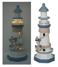Holz Leuchtturm blau/weiss
