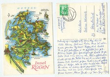 23269 - Insel Rügen - Landkarte - Ansichtskarte, gelaufen 17.2.1975