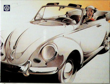 Magnetschild - VW Käfer Cabriolet .. mit Dame - Blechschild Magnetkarte 8x6 cm