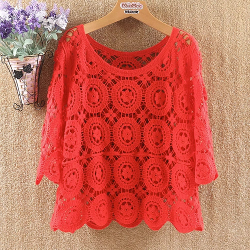 Damen häkel cropped pullover - häkel,