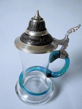 Vintage Bierseidel Bierkrug aus Glas Zinn Klappdeckel Reichs-Zinn aus 70er