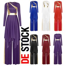 DE Damen Metallic Liturgisches Lobpreis Tanzkleid Lyrical Ballettkleid Kostüm 