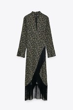 ZARA Maxikleid Kleid Paisley Print Fransen S 36 NEU wrap dress with fringe