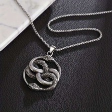 Halskette mit Doppel Uroboros Anhänger Nordisch Midgard Schlange Ouroboros
