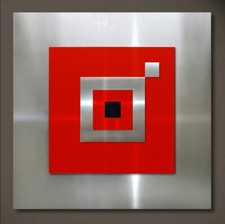 ORIGINAL ABSTRAKT METALL BILD Modern Wandbild Rot Silber Grau KUNSTWERK UNIKAT
