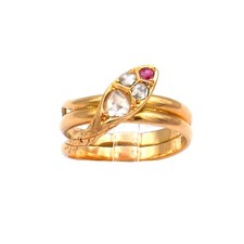 Antiker Schlangenring in 18K Gold Ring mit Rubin und Diamanten um 1880