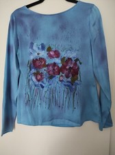 Seidenbluse, Gr. 38, St.Emile, Blau Changierend, Wunderschön handbemaltes Unikat