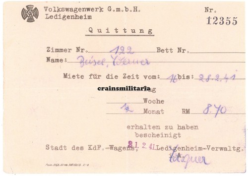 Orig quittung volkswagenwerk - quittung,