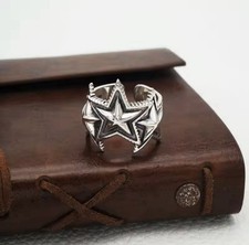 Ring Silber 925 Chrom Dreifach Stern Mode Herzen Goth verstellbar