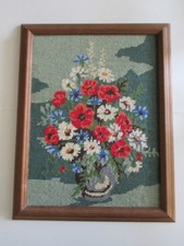 GOBELIN Stickbild fertige Handarbeit "Blumenstrauss" im Echtholzrahmen 37 x 47