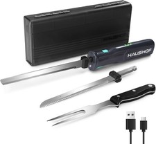 HAUSHOF Elektromesser, Kabelloses Küchenmesser mit 2 Edelstahlklingen