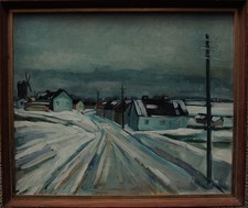 Unleserlich signiert, Winterlandschaft mit Dorf, um 1960