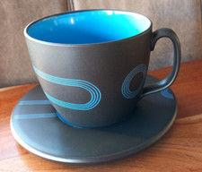 Ikea Sorla Jumbotasse Kaffeetasse mit Untertasse blau-schwarz Art.Nr. 10866