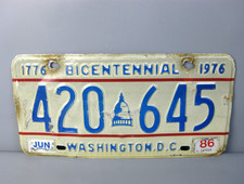 altes Auto Kennzeichen USA Washington D. C. 1776 Bicentennial 1976 Nummernschild
