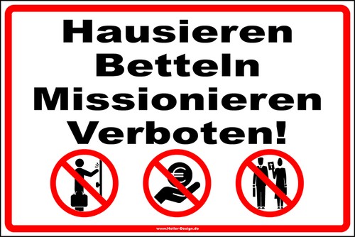 Verbotsschild hausieren - verbotsschild,