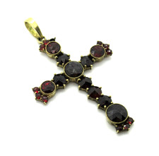 Großer antikes böhmisches Original Granat Kreuz Anhänger INRI Kommunion Kirche