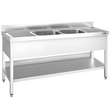 GGM Gastro Spültisch PREMIUM - 2000x700mm - mit Grundboden & 2 Becken mittig